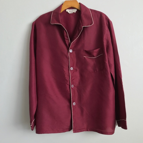 PUSILK Red PJ Silk Shirt Red Long Sleeve Mens L - Picture 1 of 9